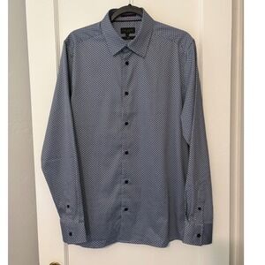 Ted Baker London Mens Slim Fit Geometric Print Button Down Shirt Blue Size 4 L